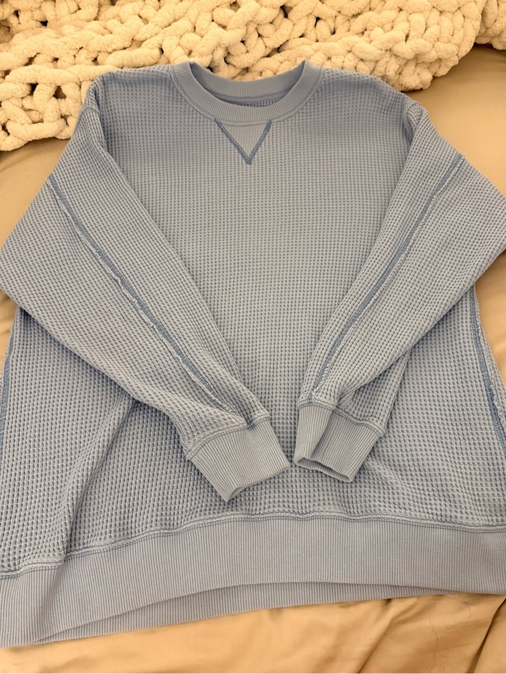 Aerie Waffle Knit Sweatshirt | Blue | Size M - Picture 3 of 5